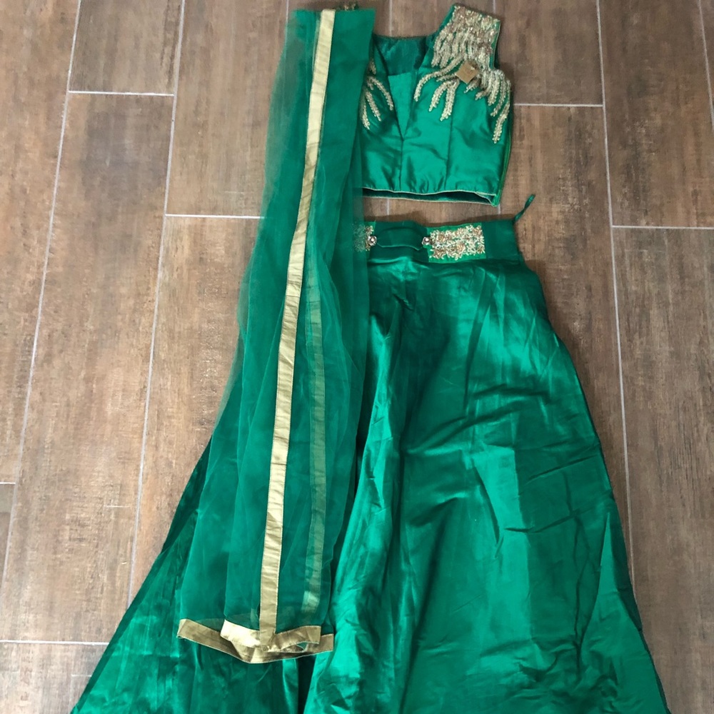 Green Embroidered Indian Lehenga Set